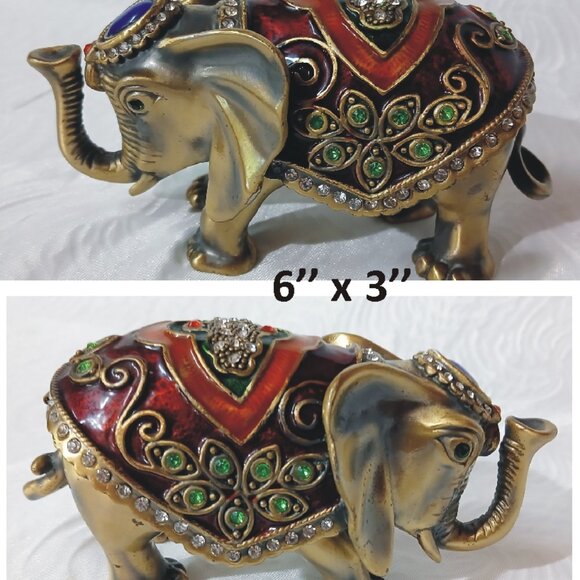 Beautiful 3 piece Qifu Brass Elephant Figurine Trinket Gift Box - Picture 3 of 5